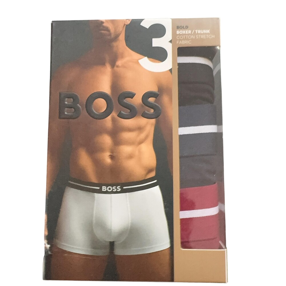 Hugo Boss Trunk Boxer Brief Underwear Mens Small Multicolor Stretch Bold 3 Pack